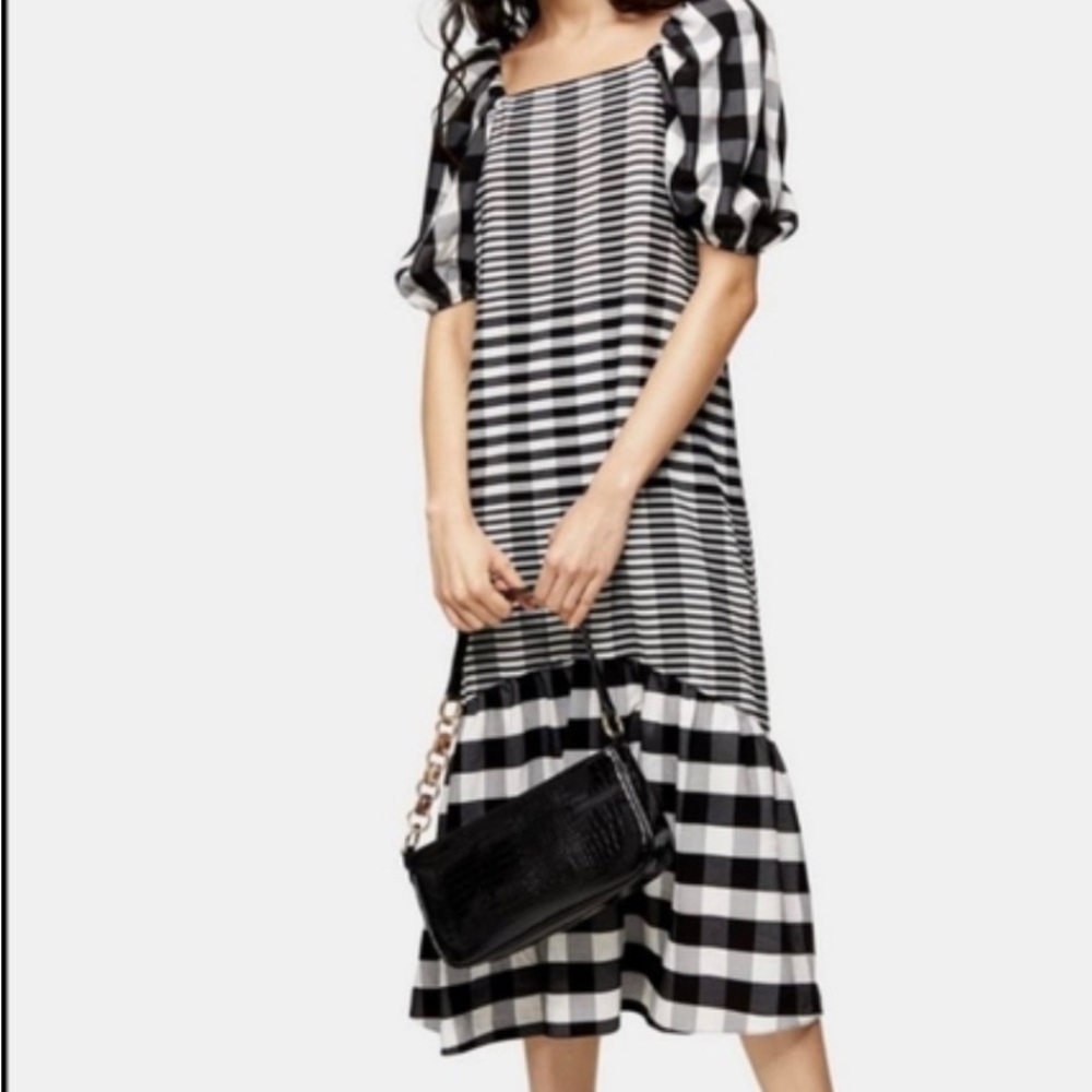 Topshop Black & White Gingham Midi Dress